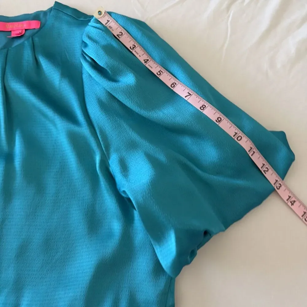 Lilly Pulitzer Peplum Top Sz 16 Blakelynn Blue Rhapsody Teal Flowy Ruffle Satin